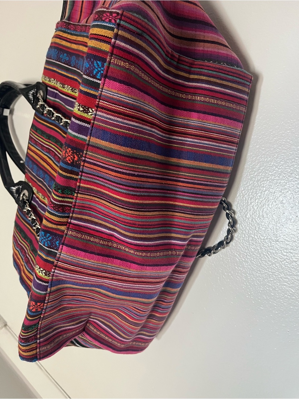 Steve Madden Multicolor Striped Tote Bag with 'PEACE' Appliqué - Picture 4 of 7